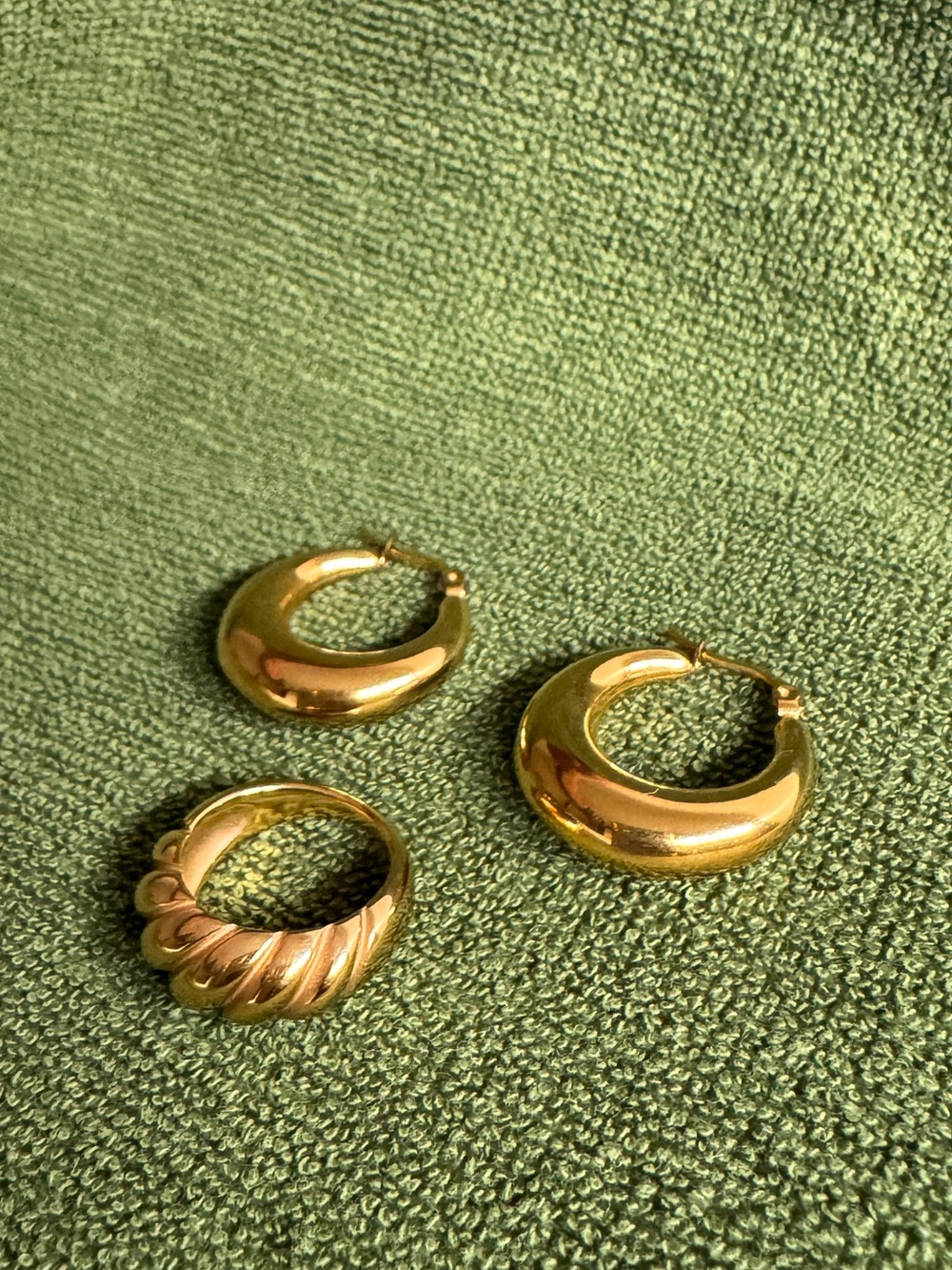Ring earring set non tarnish no fade gold color hoops gold croissant ring size 6